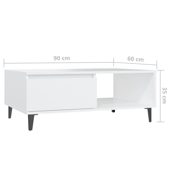 vidaXL Salongbord hvit 90x60x35 cm sponplate