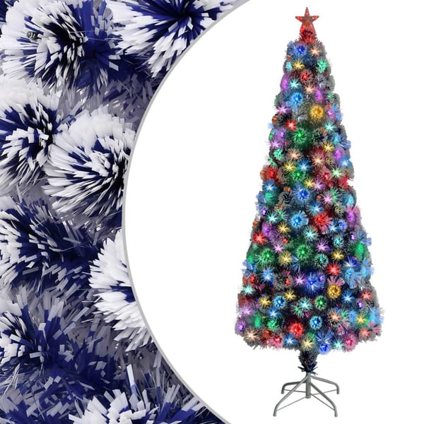 vidaXL kunstigt juletræ med lys 240 cm fiberoptisk hvid og blå