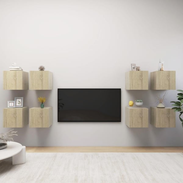 vidaXL Vegghengte TV-benker 8 stk sonoma eik 30,5x30x30 cm