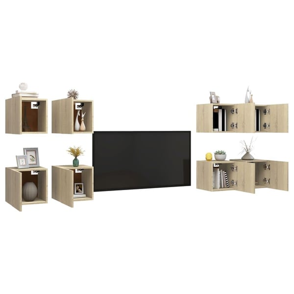 vidaXL Vegghengte TV-benker 8 stk sonoma eik 30,5x30x30 cm