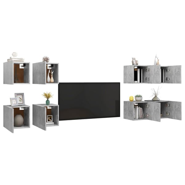 vidaXL Vegghengte TV-benker 8 stk betonggrå 30,5x30x30 cm