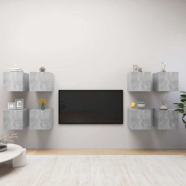 vidaXL Vegghengte TV-benker 8 stk betonggrå 30,5x30x30 cm