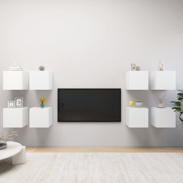 vidaXL Vegghengte TV-benker 8 stk hvit 30,5x30x30 cm
