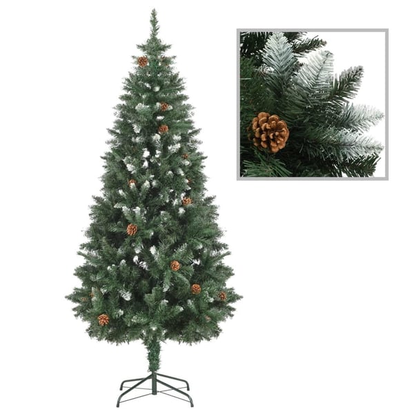 vidaXL kunstigt juletræ med LED og kuglesæt + grankogler 180 cm