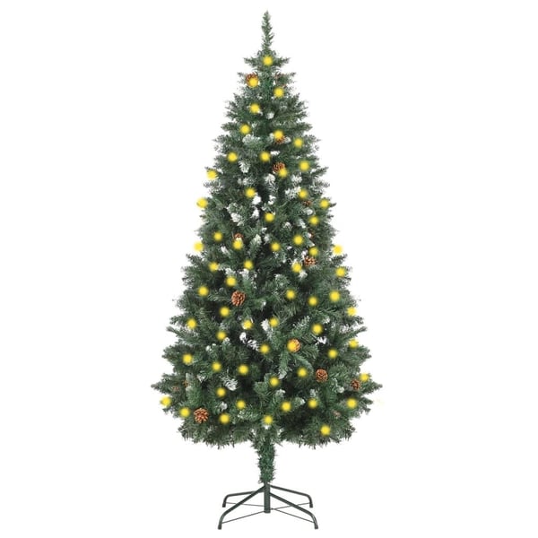 vidaXL kunstigt juletræ med LED og kuglesæt + grankogler 180 cm