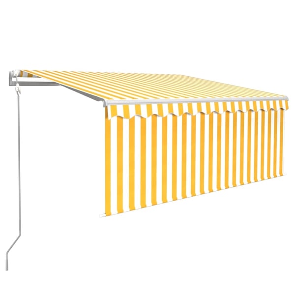vidaXL markise m. gardin+LED+vindsensor 3,5x2,5 m auto gul og hvid