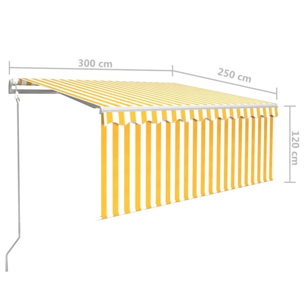 vidaXL markise m. gardin+LED+vindsensor 3x2,5 m automatisk gul og hvid