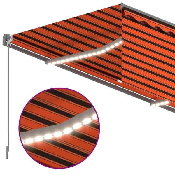vidaXL Manuell uttrekkbar markise rullegardin&LED 3x2,5m oransje brun