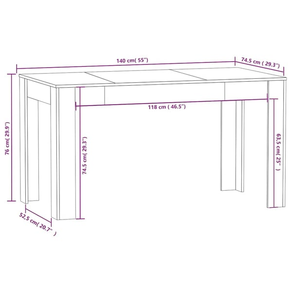 vidaXL Spisebord betonggrå 140x74,5x76 cm sponplate