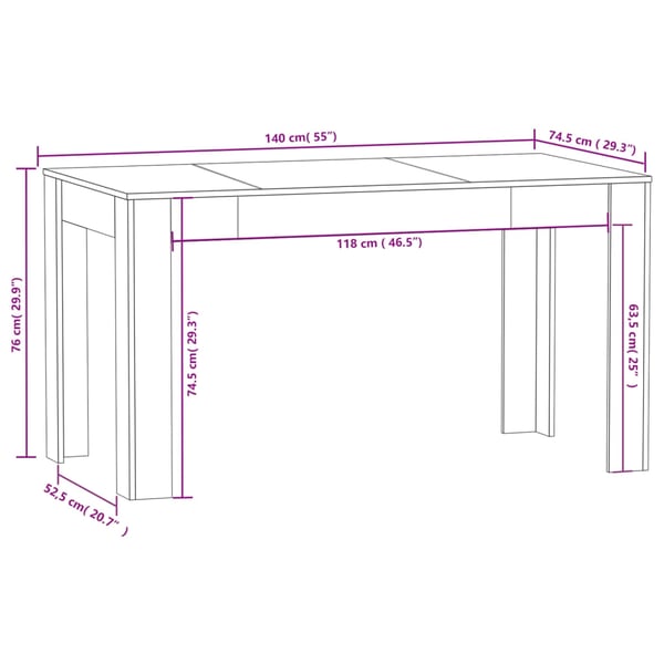 vidaXL Spisebord sonoma eik 140x74,5x76 cm sponplate
