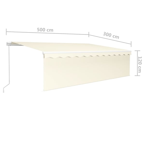 vidaXL markise m. gardin + LED 5x3 m manuel betjening cremefarvet