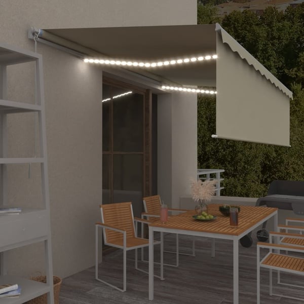 vidaXL Manuaalisesti kelattava markiisi verho/LED 5x3 m kerma
