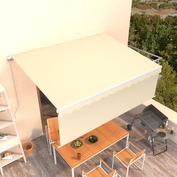 vidaXL Käsin sisäänkelattava markiisi verhoilla 4x3 m kerma