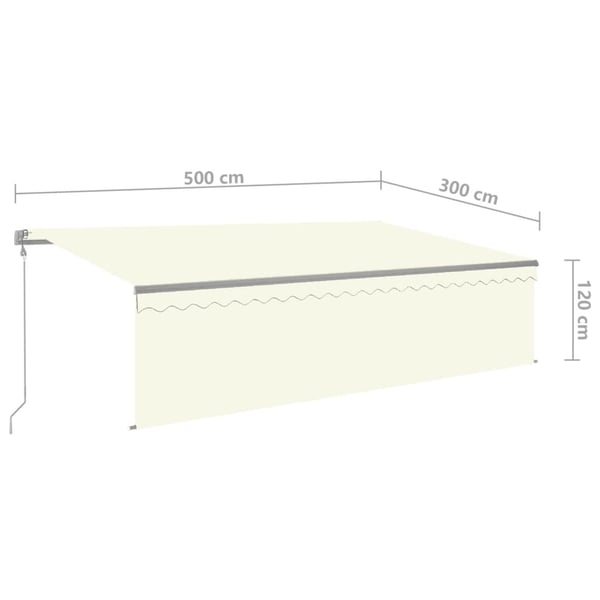 vidaXL markise m. gardin+LED+vindsensor 5x3 m automatisk cremefarvet