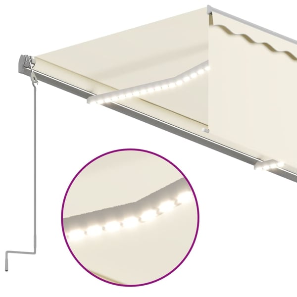 vidaXL markise m. gardin + LED 5x3 m manuel betjening cremefarvet