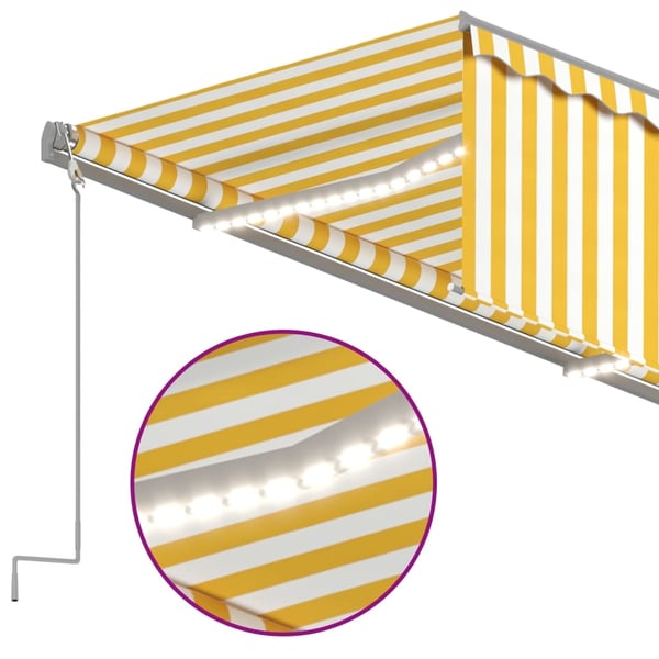vidaXL markise m. gardin + LED 5x3 m manuel betjening gul og hvid