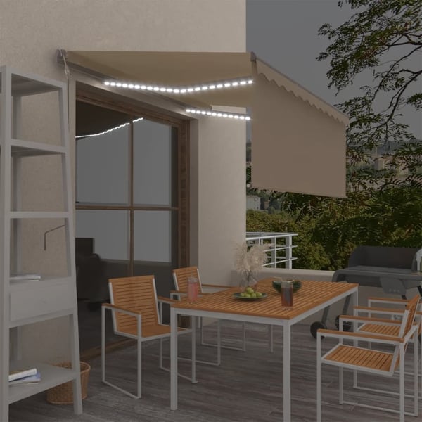 vidaXL Automatisk markise rullegardin LED vindsensor 3,5x2,5m kremhvit