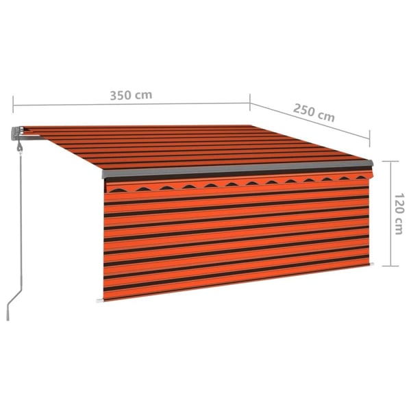 vidaXL markise m. gardin+LED+vindsensor 3,5x2,5 m auto orange/brun