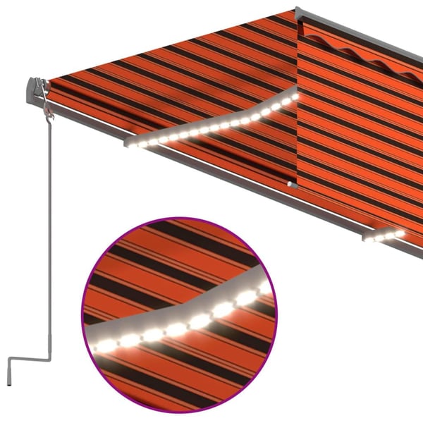 vidaXL markise m. gardin+LED+vindsensor 3,5x2,5 m auto orange/brun