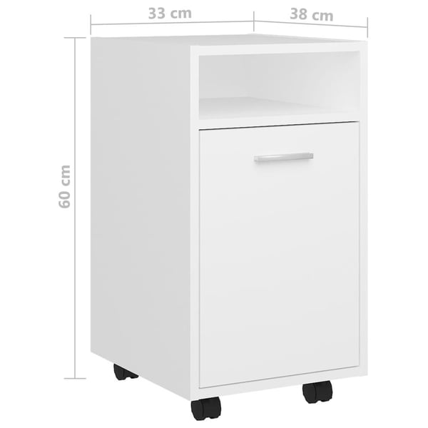 vidaXL Sideskap med hjul hvit 33x38x60 cm sponplater