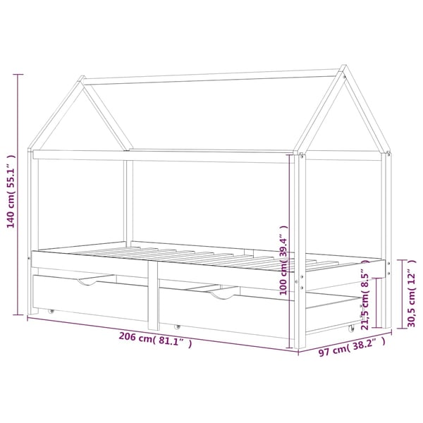 vidaXL Sengeramme for barn med skuffer heltre furu 90x200 cm
