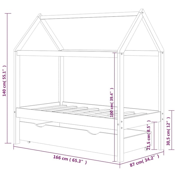 vidaXL Ramme for barneseng med skuff heltre furu 80x160 cm