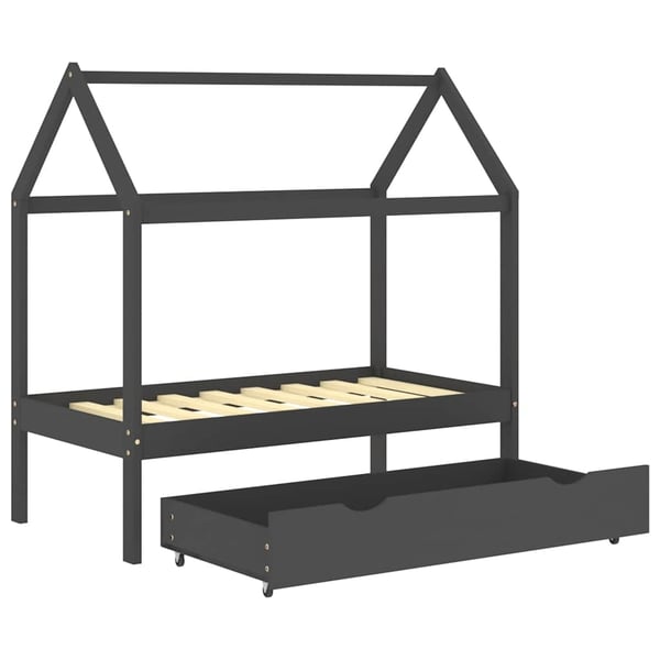 vidaXL Sengeramme for barn med skuff heltre furu 70x140 cm mørkegrå