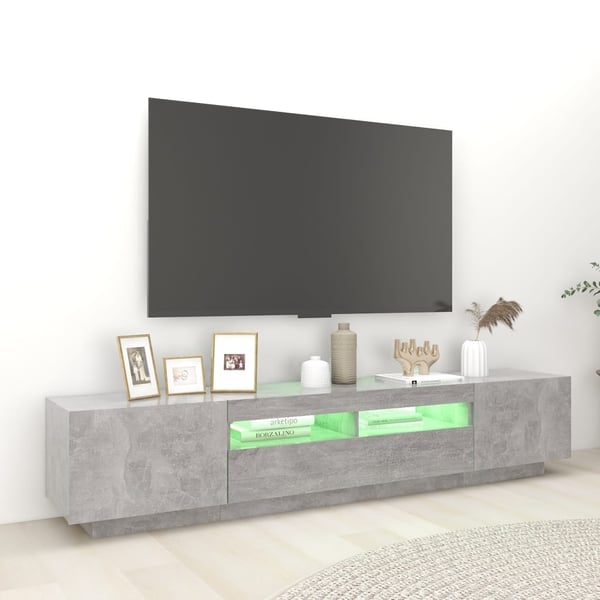 vidaXL TV-benk med LED-lys betonggrå 200x35x40 cm