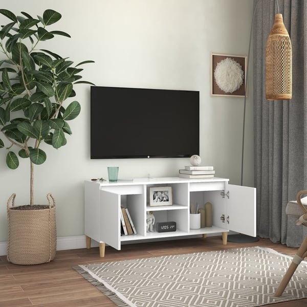 vidaXL TV-benk med ben i heltre hvit 103,5x35x50 cm