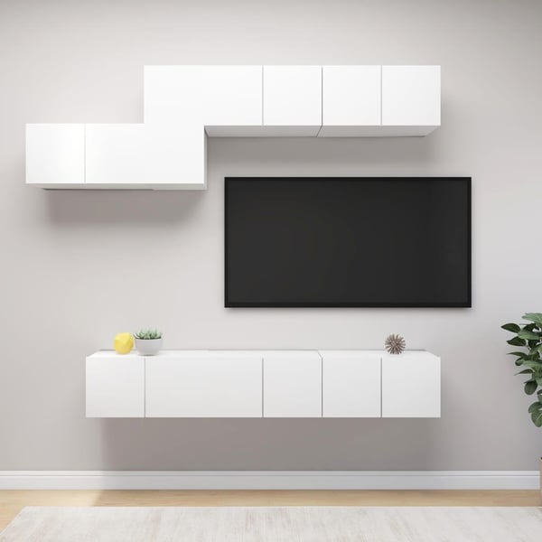 vidaXL TV-benksett 7 deler hvit konstruert tre