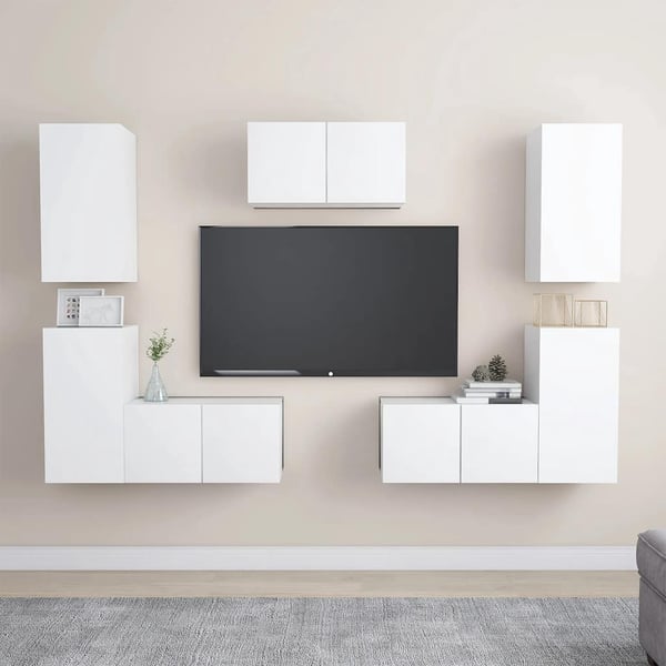 vidaXL TV-benksett 7 deler hvit konstruert tre