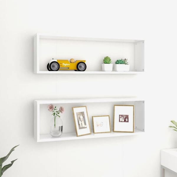 vidaXL Vegghyller kubeformet 2 stk hvit 80x15x26,5 cm sponplate