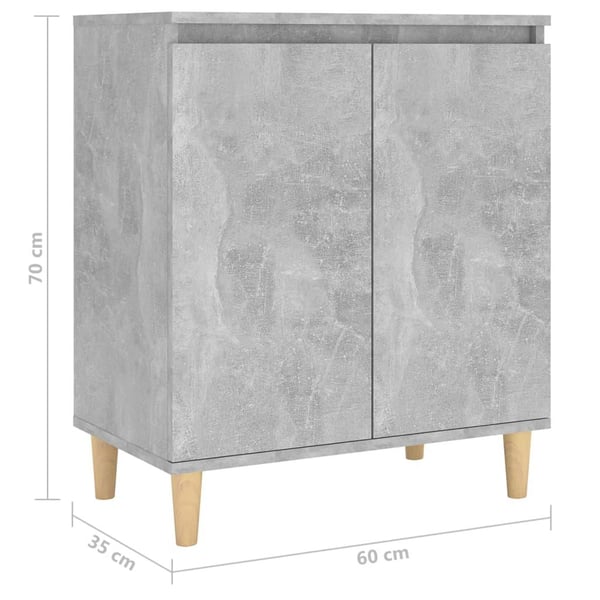 vidaXL Skjenk med ben i heltre betonggrå 60x35x70 cm sponplate