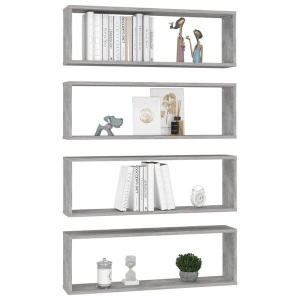vidaXL væghylder 4 stk. 80x15x26,5 cm spånplade kubeform betongrå