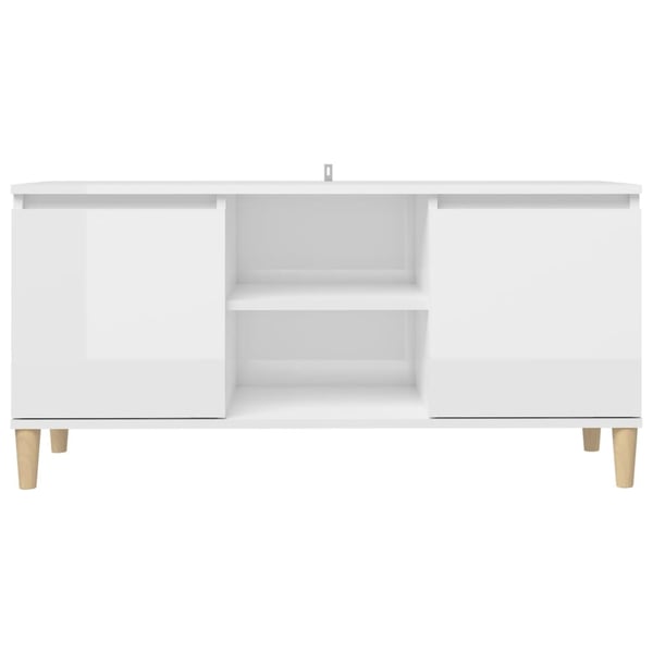 vidaXL TV-benk med ben i heltre høyglans hvit 103,5x35x50 cm