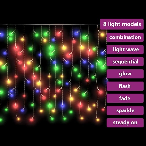 vidaXL LED-lysgardin med istapper 10 m 400 LED fargerik 8 funksjoner