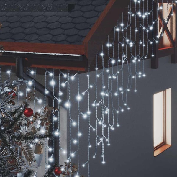 vidaXL LED-lysgardin med istapper 10 m 400 LED kaldhvit 8 funksjoner