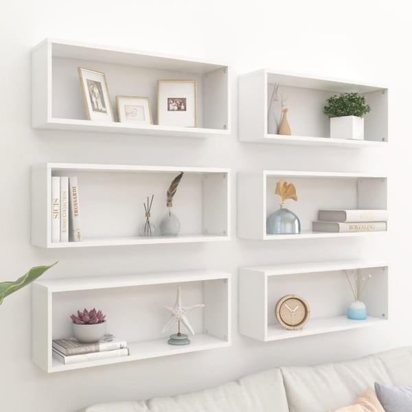 vidaXL Vegghyller kubeformet 6 stk hvit 60x15x23 cm konstruert tre