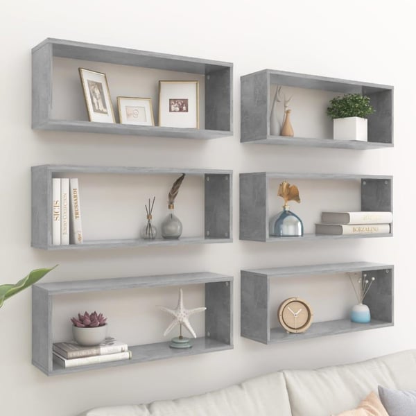 vidaXL væghylder 6 stk. 60x15x23cm kubeformet konstrueret træ betongrå