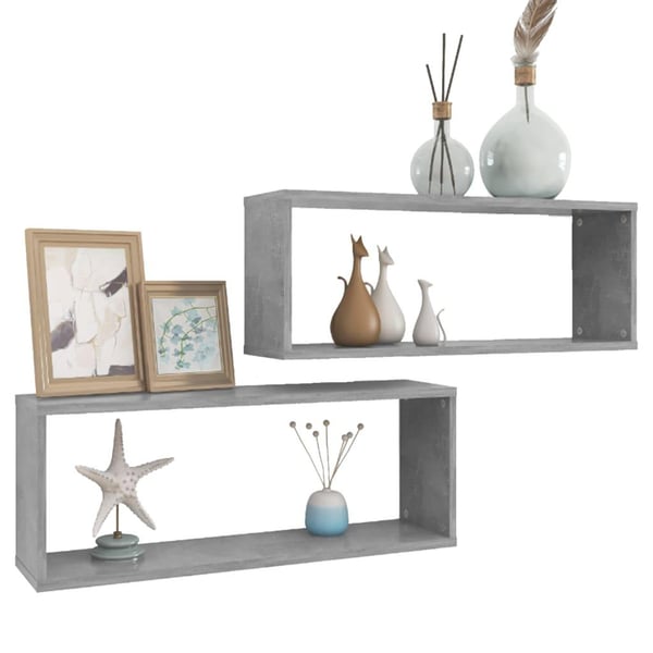 vidaXL væghylder 2 stk. 60x15x23cm kubeformet konstrueret træ betongrå