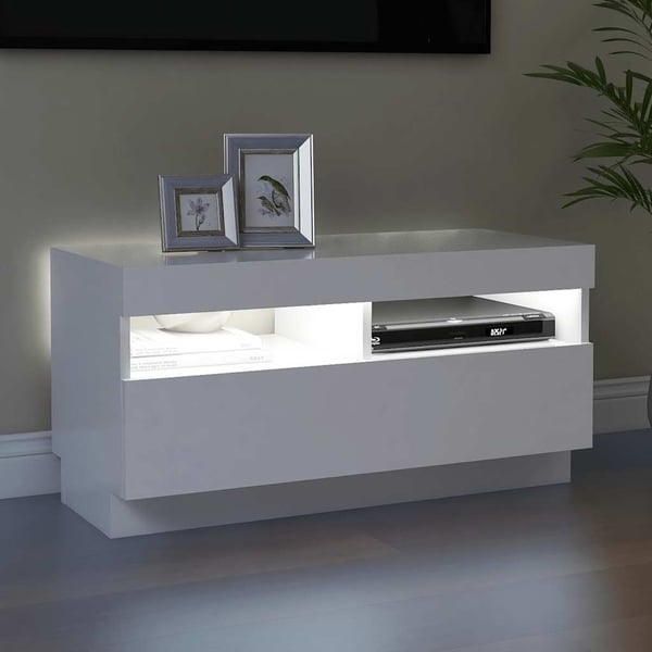 vidaXL TV-benk med LED-lys hvit 80x35x40 cm
