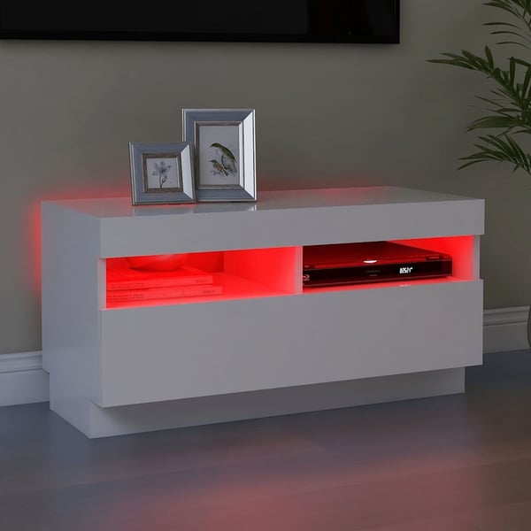 vidaXL TV-benk med LED-lys hvit 80x35x40 cm