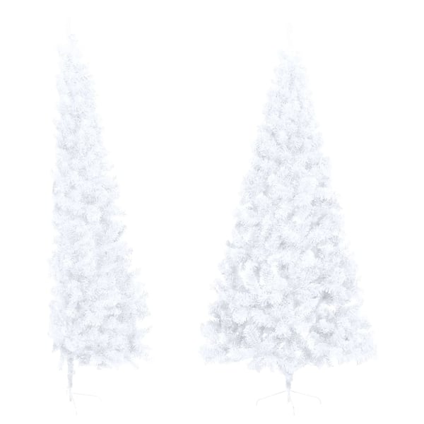 vidaXL kunstigt halvt juletræ med juletræsfod 210 cm PVC hvid