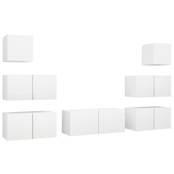 vidaXL TV-benksett 7 deler hvit sponplate