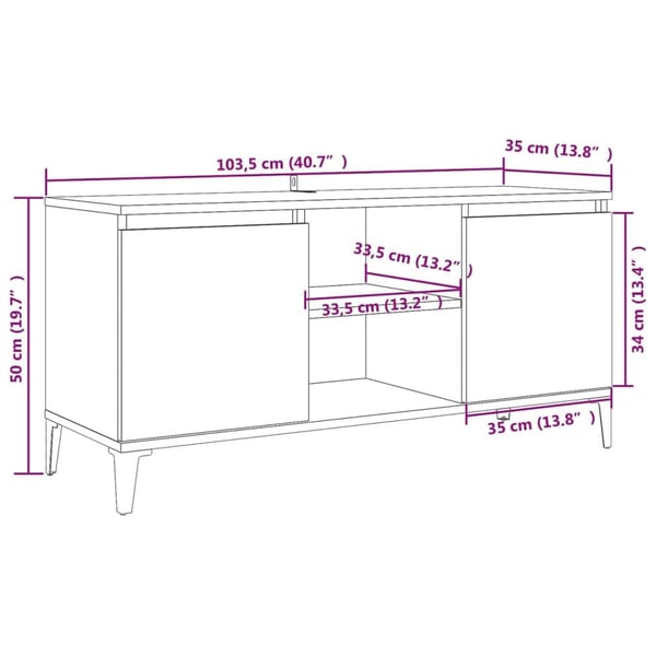 vidaXL TV-benk med metallben sonoma eik 103,5x35x50 cm