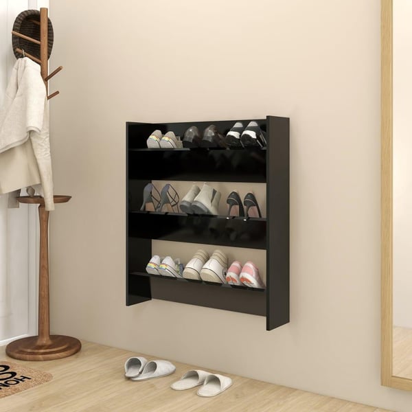 vidaXL Seinäkenkäkaappi musta 80x18x90 cm lastulevy