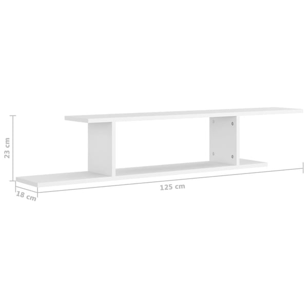vidaXL Veggmontert TV-hylle hvit 125x18x23 cm konstruert tre