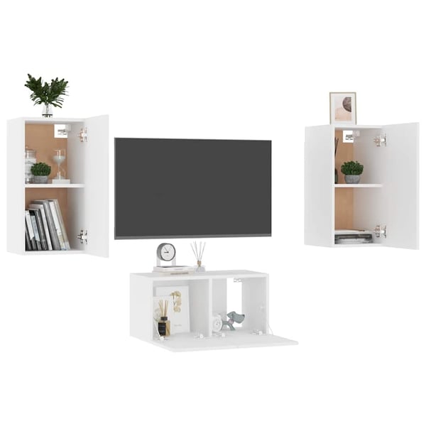 vidaXL TV-benksett 3 deler hvit sponplate