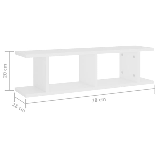 vidaXL Vegghyller 2 stk hvit 75x18x20 cm konstruert tre