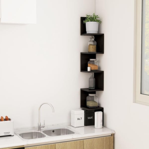 vidaXL Veggmontert hjørnehylle svart 20x20x127,5 cm konstruert tre